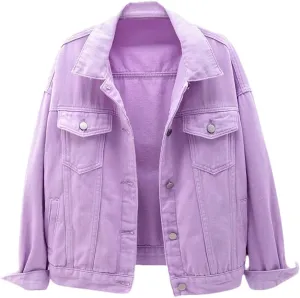 chouyatou Women's Casual Light Button Up Candy Color Short Denim Trucker Jacket