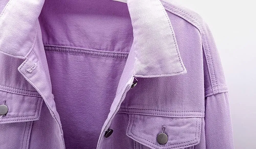 chouyatou Women's Casual Light Button Up Candy Color Short Denim Trucker Jacket