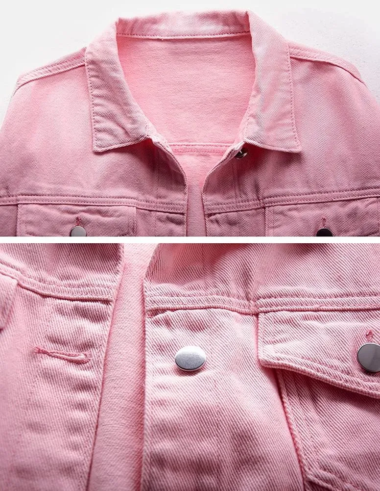 chouyatou Women's Casual Light Button Up Candy Color Short Denim Trucker Jacket