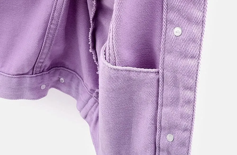 chouyatou Women's Casual Light Button Up Candy Color Short Denim Trucker Jacket