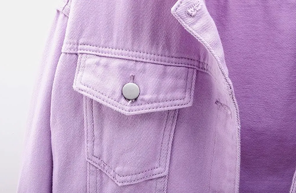 chouyatou Women's Casual Light Button Up Candy Color Short Denim Trucker Jacket