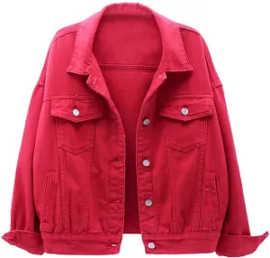 chouyatou Women's Casual Light Button Up Candy Color Short Denim Trucker Jacket