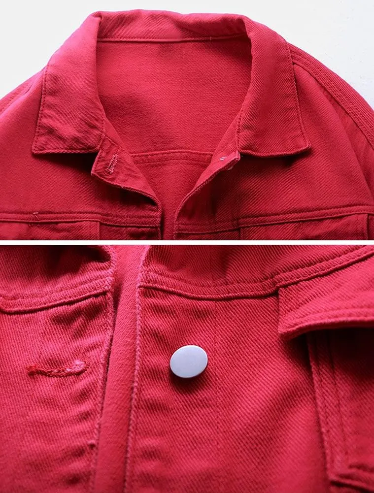 chouyatou Women's Casual Light Button Up Candy Color Short Denim Trucker Jacket