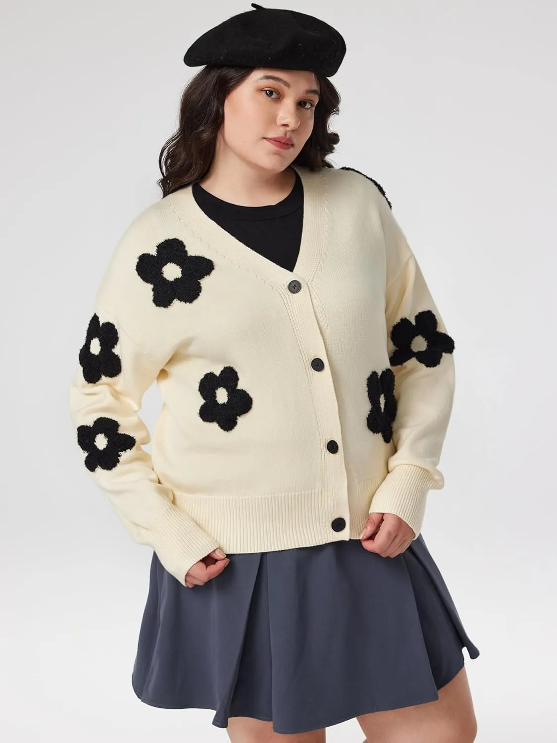 CIDER Womens Cardigan V Neck Floral Cardigan for Women Knit Button Down 2024 Fall