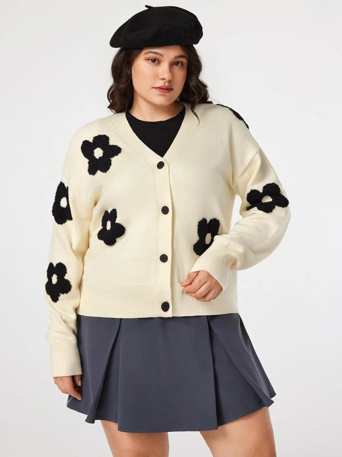 CIDER Womens Cardigan V Neck Floral Cardigan for Women Knit Button Down 2024 Fall