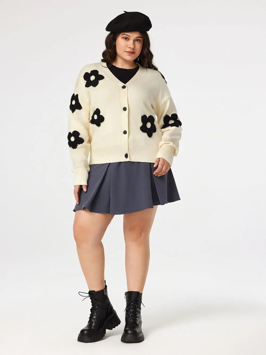 CIDER Womens Cardigan V Neck Floral Cardigan for Women Knit Button Down 2024 Fall