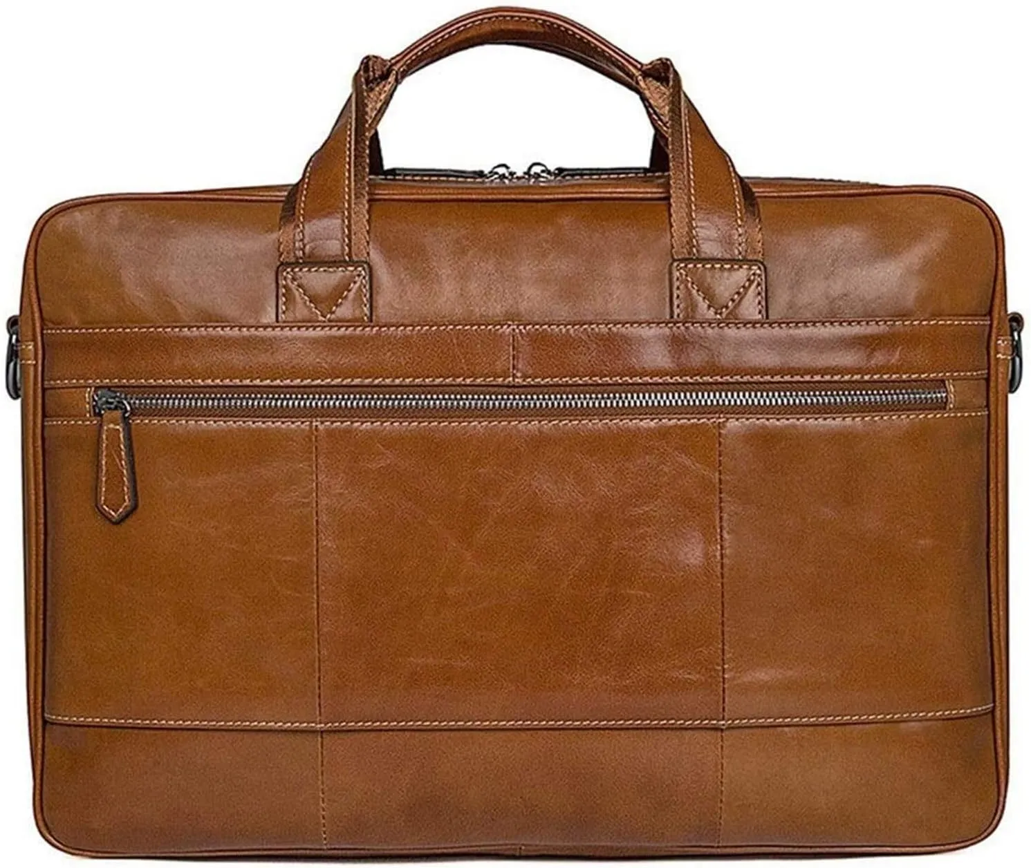 Classic Vintage Leather Expandable Double Compartments Business Briefcase Large 15.6Inch Laptop Shoulder Bag Office