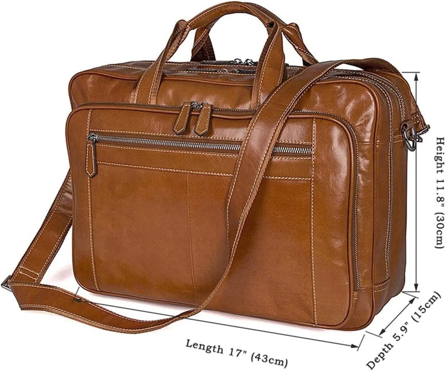 Classic Vintage Leather Expandable Double Compartments Business Briefcase Large 15.6Inch Laptop Shoulder Bag Office