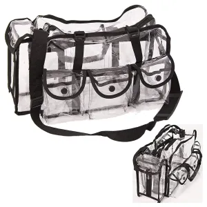 Clear Tote Travel Bag with 6 External Pockets and Shoulder Strap for Makeup Artist, Large
