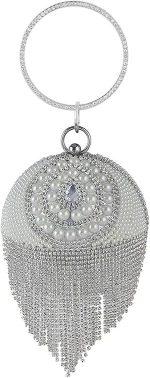 Clutch Purses for Women Elegant Round Ball Silver Evening Bag for Women Circular Chain Wristlet Purse with Tassels for Weddings and Special Occasions
