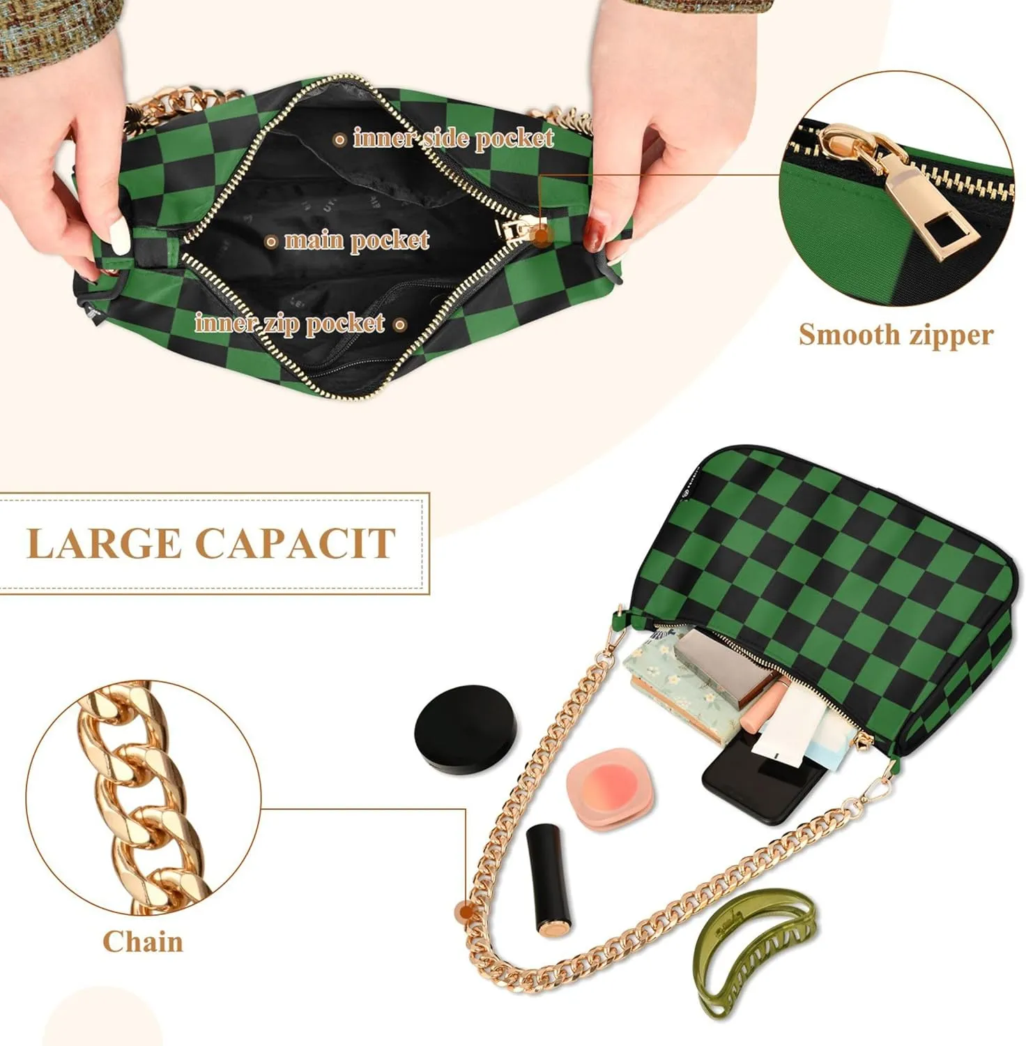 Coffee Beans Brown Evening Clutch Purse for Women Hobo Clutch Purse Chain One Shoulder Purse