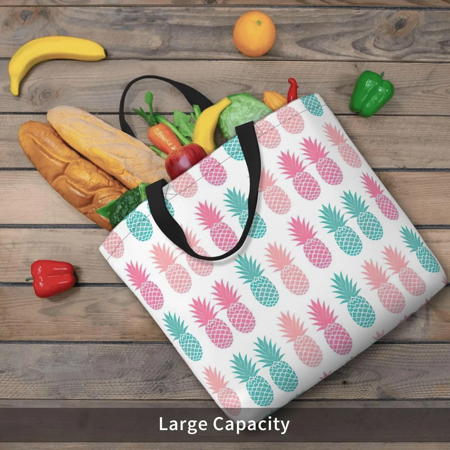 Colored Pineapple Print Tote Bag Casual Shoulder Bag Handbag Reusable Shopping Travel Bag Gifts For Women
