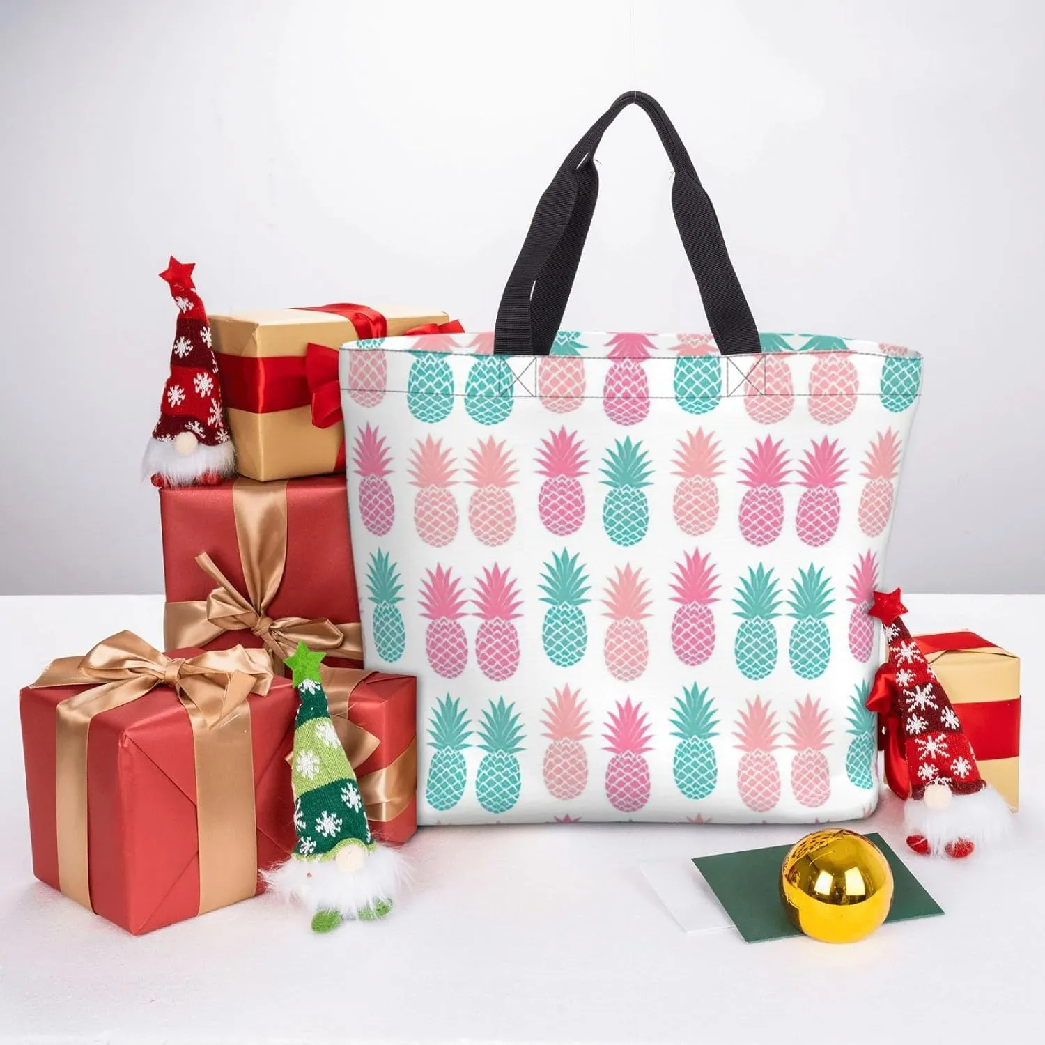 Colored Pineapple Print Tote Bag Casual Shoulder Bag Handbag Reusable Shopping Travel Bag Gifts For Women