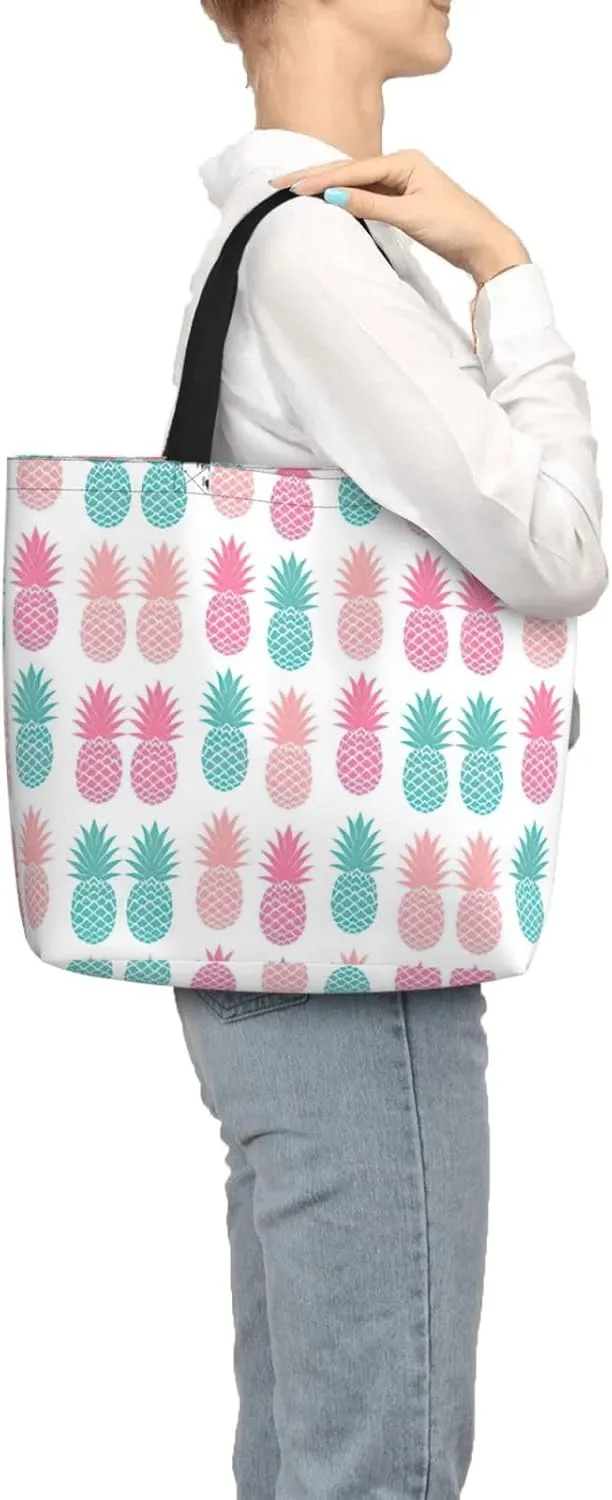 Colored Pineapple Print Tote Bag Casual Shoulder Bag Handbag Reusable Shopping Travel Bag Gifts For Women