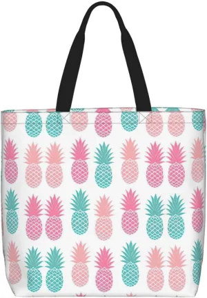 Colored Pineapple Print Tote Bag Casual Shoulder Bag Handbag Reusable Shopping Travel Bag Gifts For Women