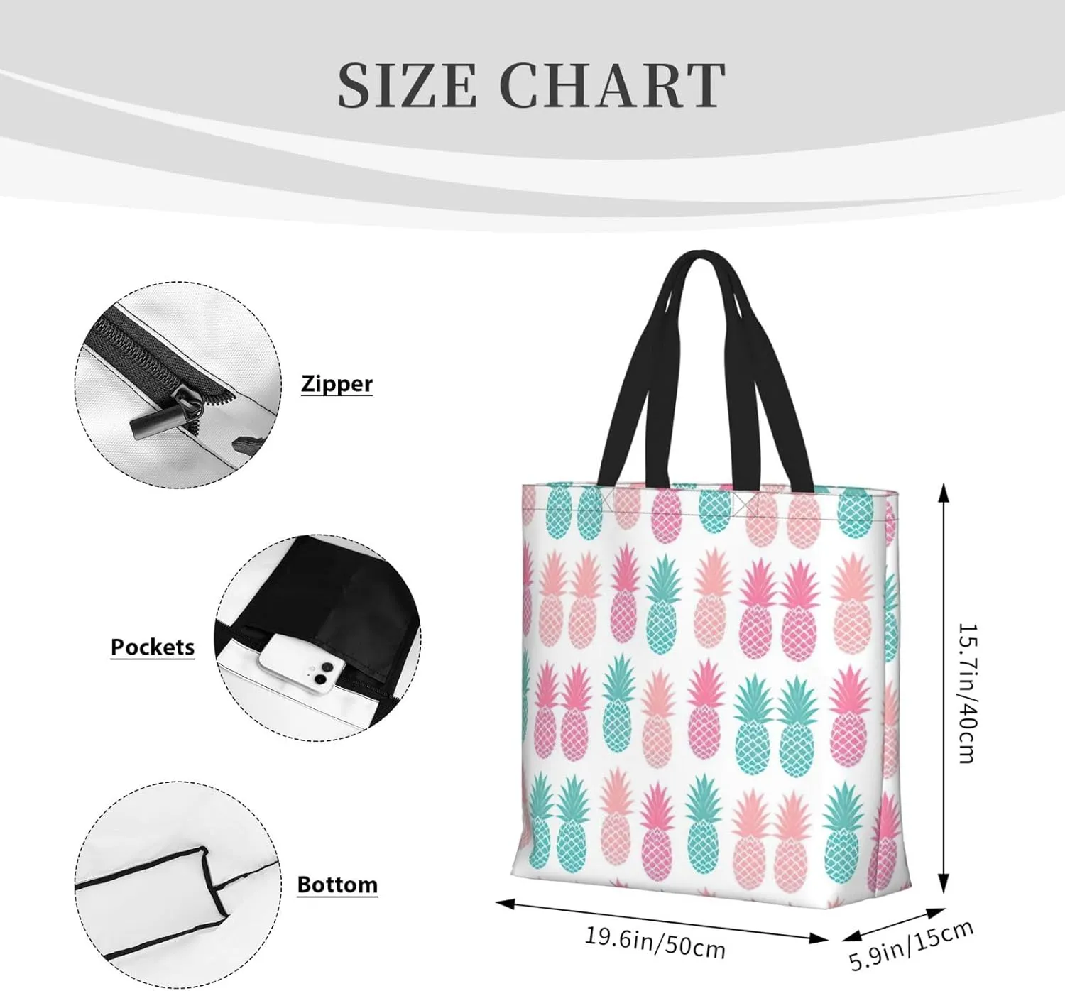 Colored Pineapple Print Tote Bag Casual Shoulder Bag Handbag Reusable Shopping Travel Bag Gifts For Women
