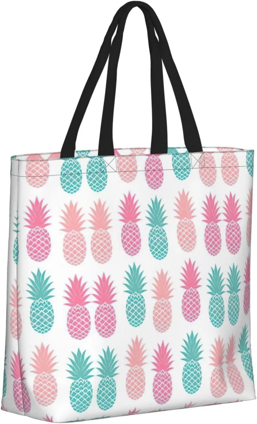 Colored Pineapple Print Tote Bag Casual Shoulder Bag Handbag Reusable Shopping Travel Bag Gifts For Women