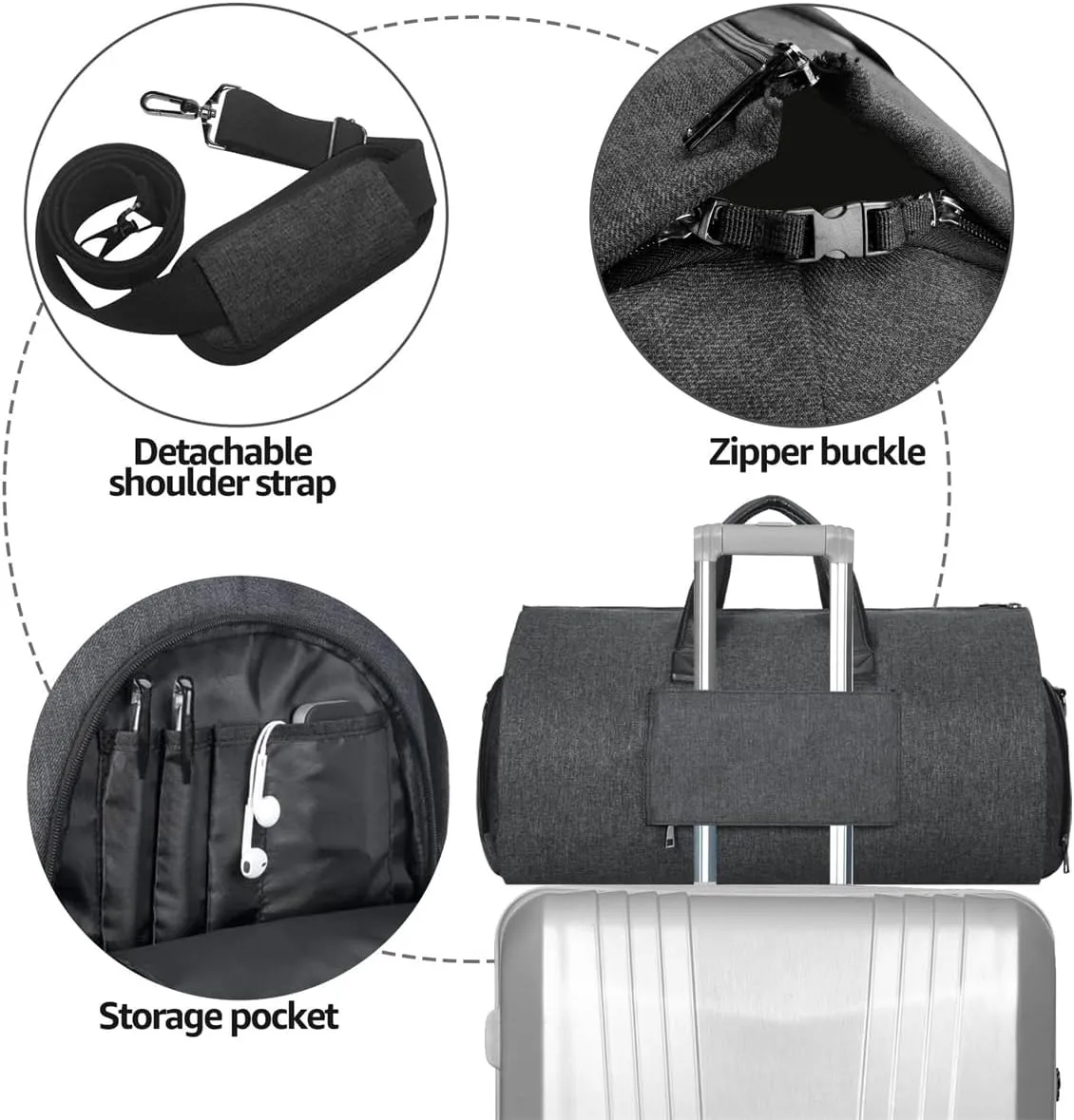 Convertible Garment Bag with Shoulder Strap, 2 In 1 Hanging Suitcase Carry-on Garment Bags Duffel Mens Suit Travel Bag (Black)