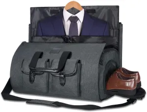Convertible Garment Bag with Shoulder Strap, 2 In 1 Hanging Suitcase Carry-on Garment Bags Duffel Mens Suit Travel Bag (Black)