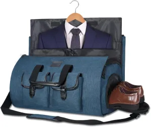 Convertible Garment Bag with Shoulder Strap, 2 In 1 Hanging Suitcase Carry-on Garment Bags Duffel Mens Suit Travel Bag (Blue)