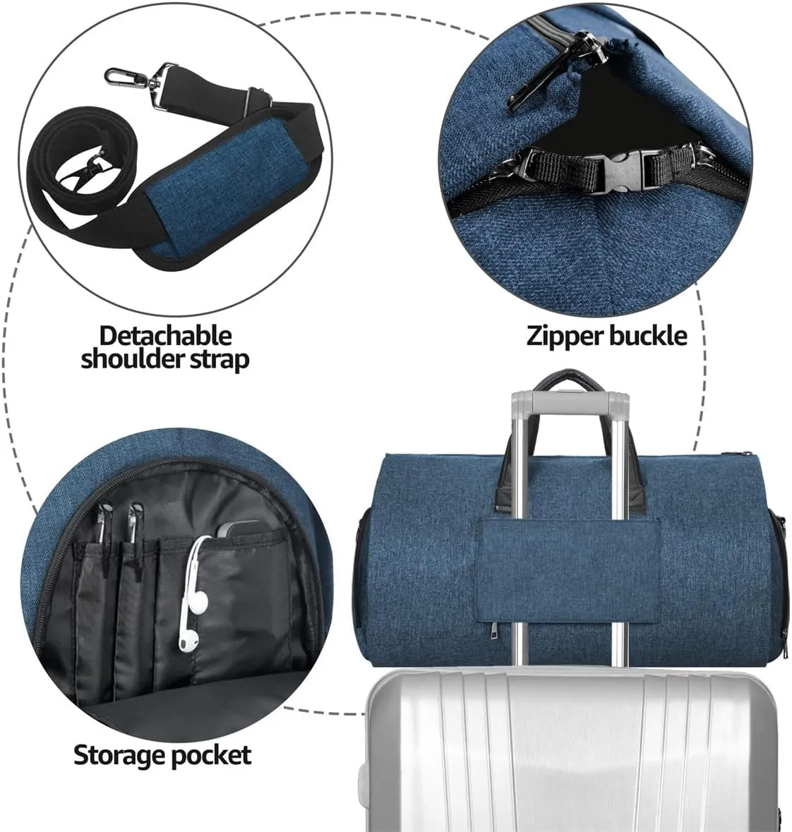 Convertible Garment Bag with Shoulder Strap, 2 In 1 Hanging Suitcase Carry-on Garment Bags Duffel Mens Suit Travel Bag (Blue)