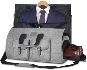 Convertible Garment Bag with Shoulder Strap, 2 In 1 Hanging Suitcase Carry-on Garment Bags Duffel Mens Suit Travel Bag (Grey)