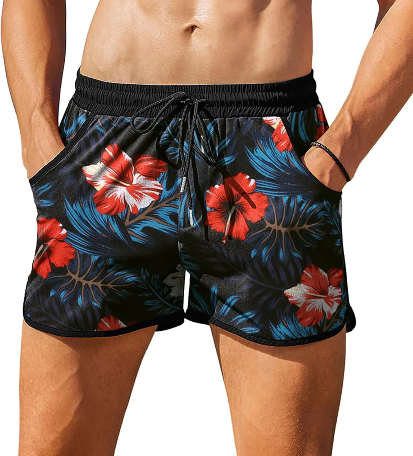 COOFANDY Men's Swim Trunks Quick Dry Swimsuit Color Block Board Short Bathing Suit Swimwear with Mesh Liner