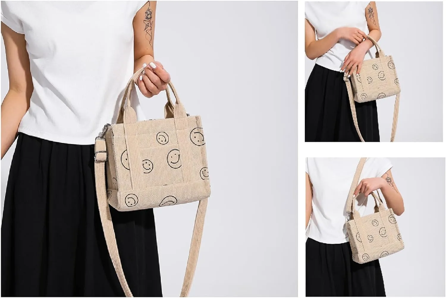 Corduroy Tote Bag Trendy Handbag for Women Fanshion Shoulder Bag with Zipper Crossbody Bag with Adjustable Strap