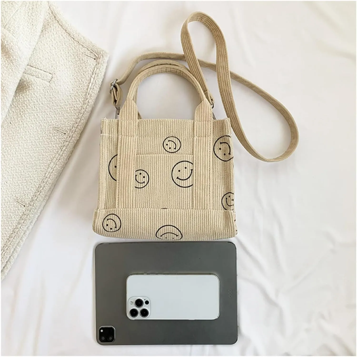Corduroy Tote Bag Trendy Handbag for Women Fanshion Shoulder Bag with Zipper Crossbody Bag with Adjustable Strap