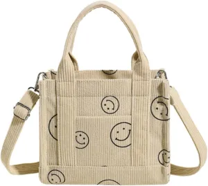 Corduroy Tote Bag Trendy Handbag for Women Fanshion Shoulder Bag with Zipper Crossbody Bag with Adjustable Strap