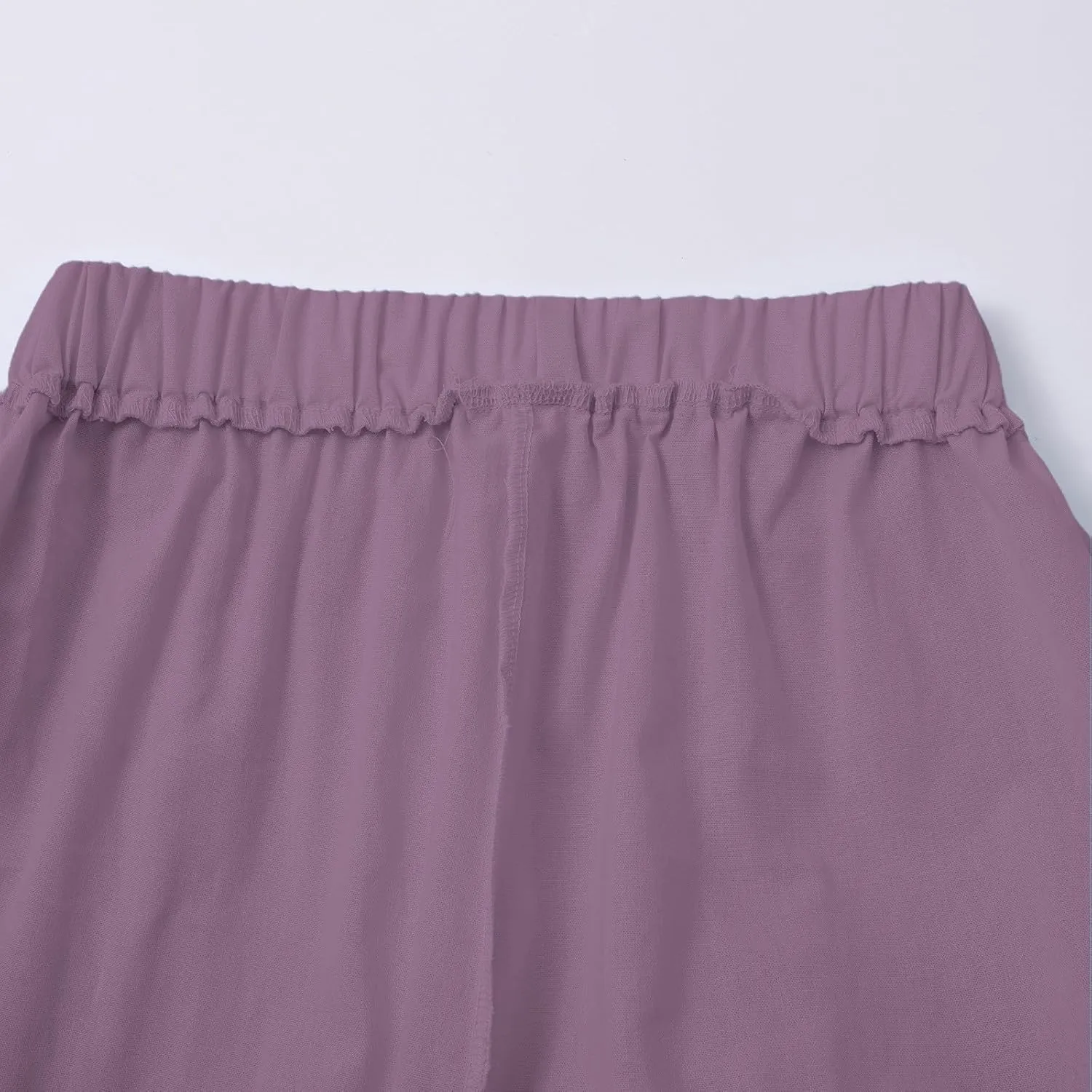 Cotton Linen Pants for Women Elastic High Waist Straight Leg Lounge Pants Summer Casual Slacks Trousers with Pockets