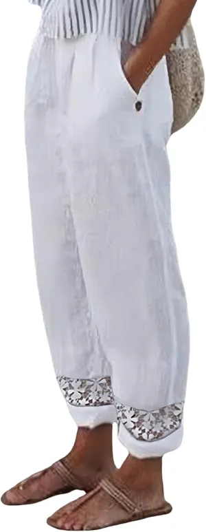 Cotton Linen Pants for Women Summer Elastic High Waisted Lightweight Wide Leg Beach Trousers Baggy Harem Pants