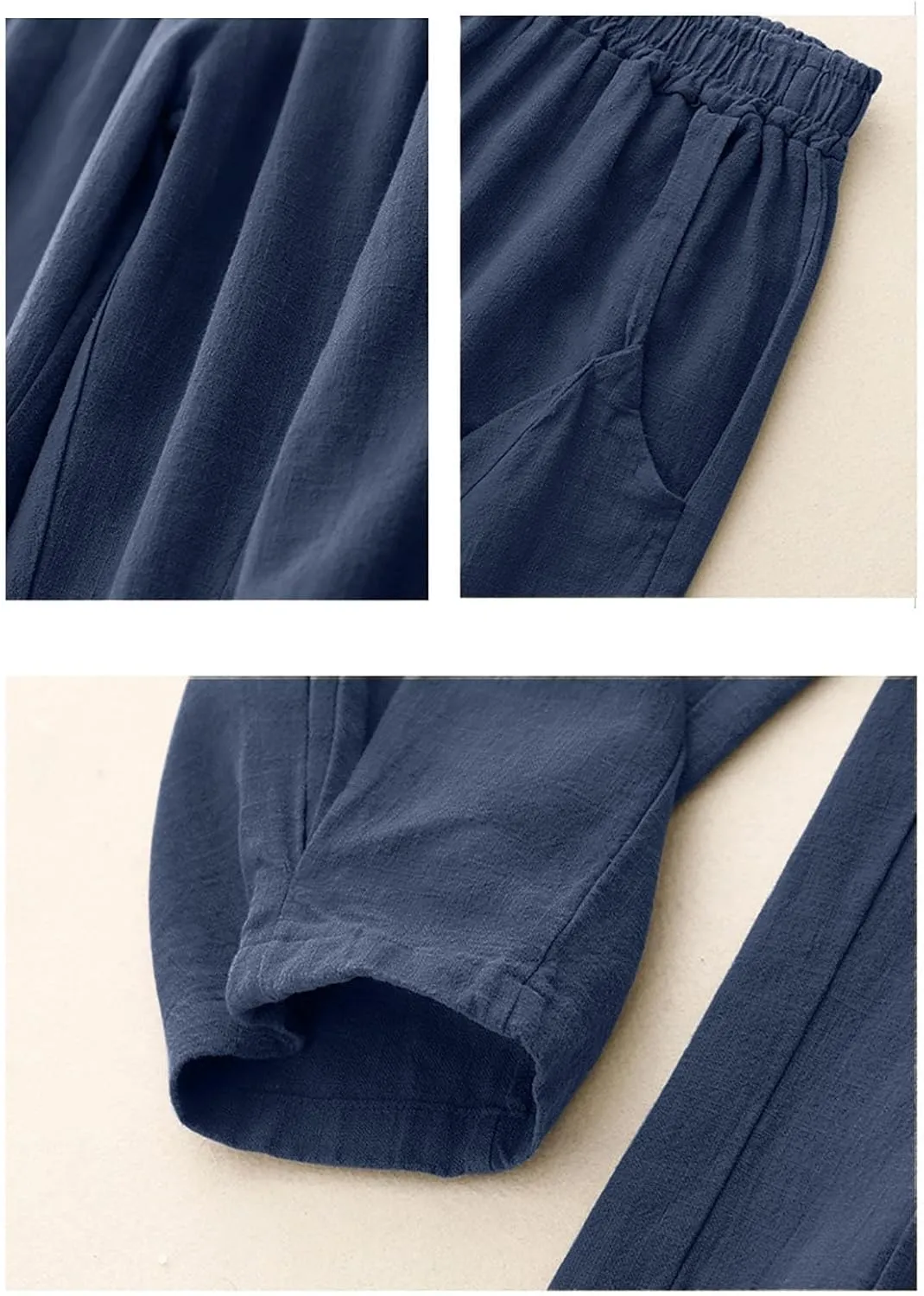 Cotton Linen Pants Women Capri Pants High Waist Pants Cinch Bottom Baggy Casual Summer Travel Trouser with Pockets