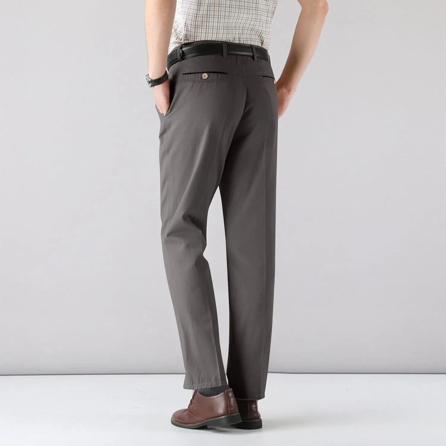 Cotton Mens Chinos Pants with Belt Slim Fit Casual Work Pants for Men with Pockets for Office and Daily Wear Slacks