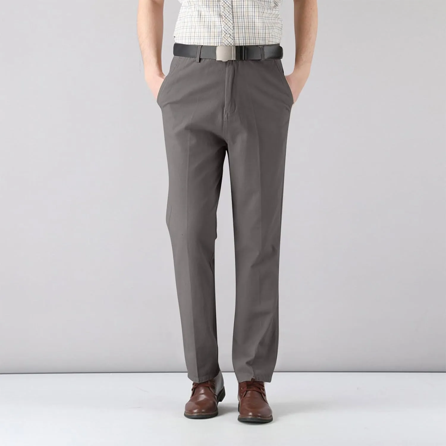 Cotton Mens Chinos Pants with Belt Slim Fit Casual Work Pants for Men with Pockets for Office and Daily Wear Slacks