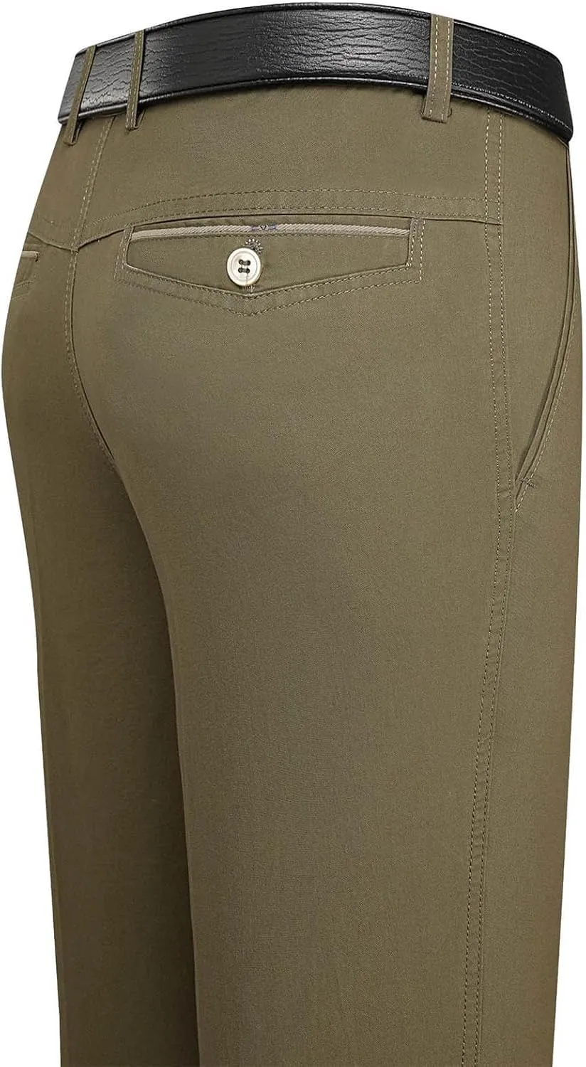Cotton Mens Chinos Pants with Belt Slim Fit Casual Work Pants for Men with Pockets for Office and Daily Wear Slacks