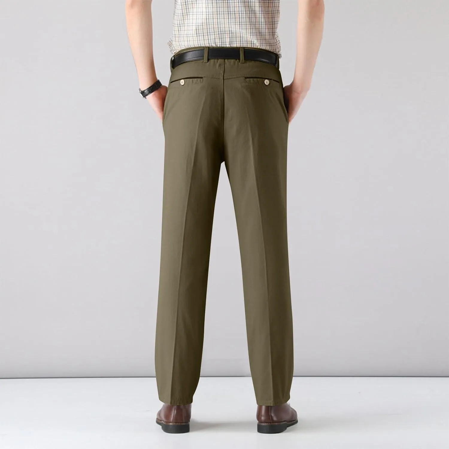 Cotton Mens Chinos Pants with Belt Slim Fit Casual Work Pants for Men with Pockets for Office and Daily Wear Slacks