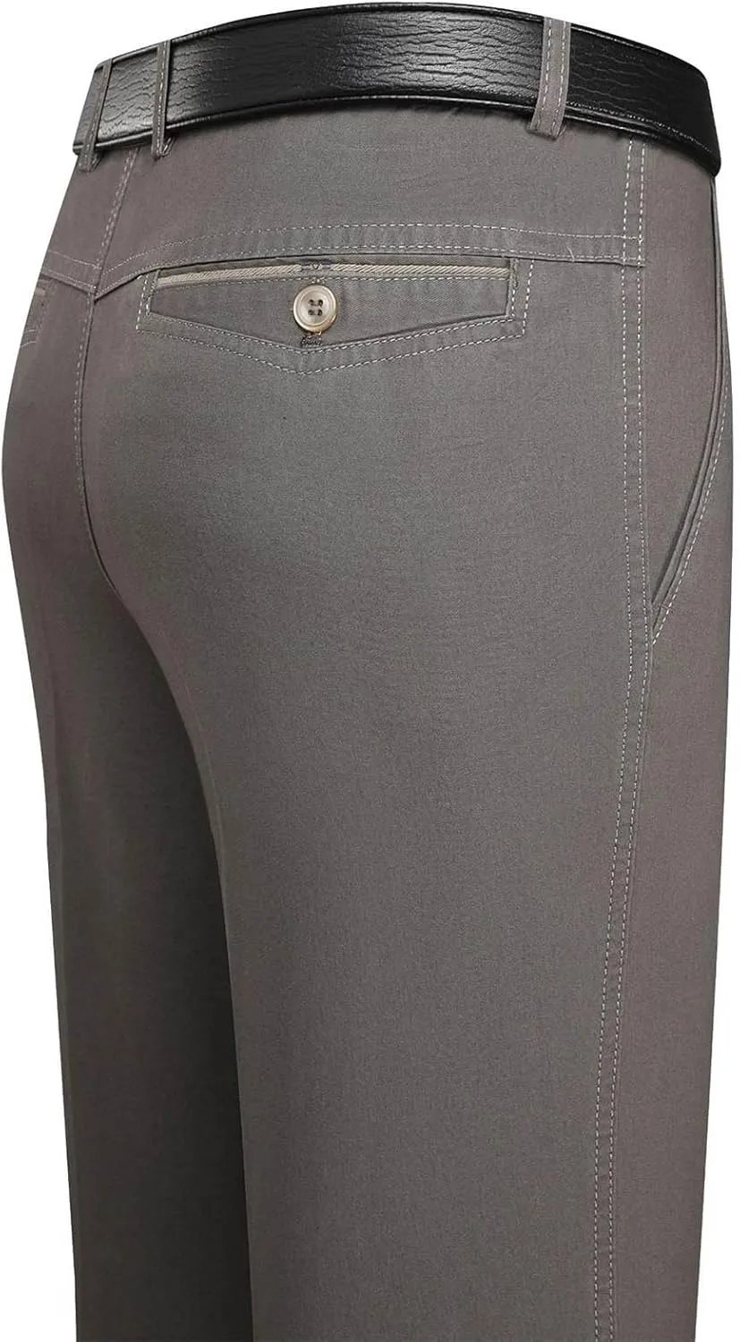Cotton Mens Chinos Pants with Belt Slim Fit Casual Work Pants for Men with Pockets for Office and Daily Wear Slacks