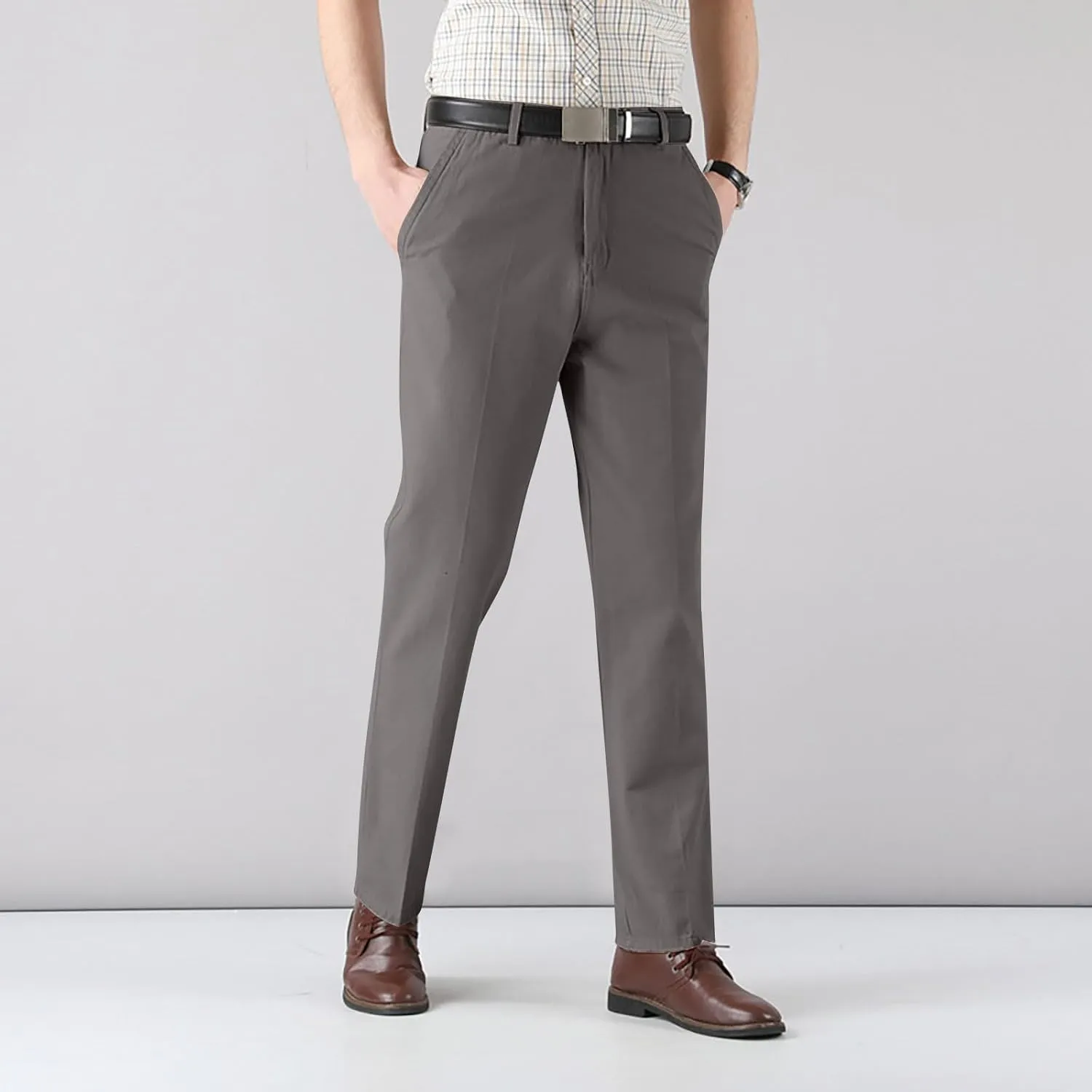 Cotton Mens Chinos Pants with Belt Slim Fit Casual Work Pants for Men with Pockets for Office and Daily Wear Slacks