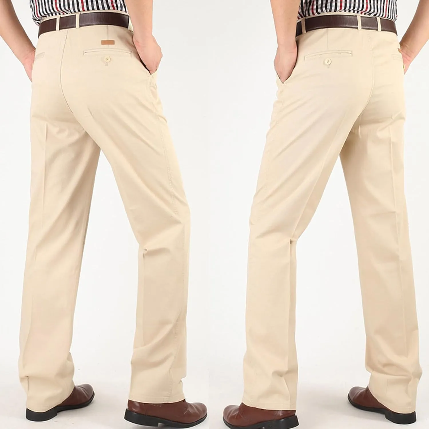 Cotton Mens Pleated Dress Pants with Belt Loops for Formal and Business Wear Pantalones de Hombre