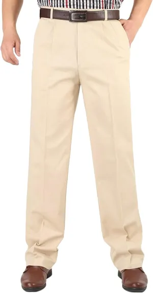 Cotton Mens Pleated Dress Pants with Belt Loops for Formal and Business Wear Pantalones de Hombre