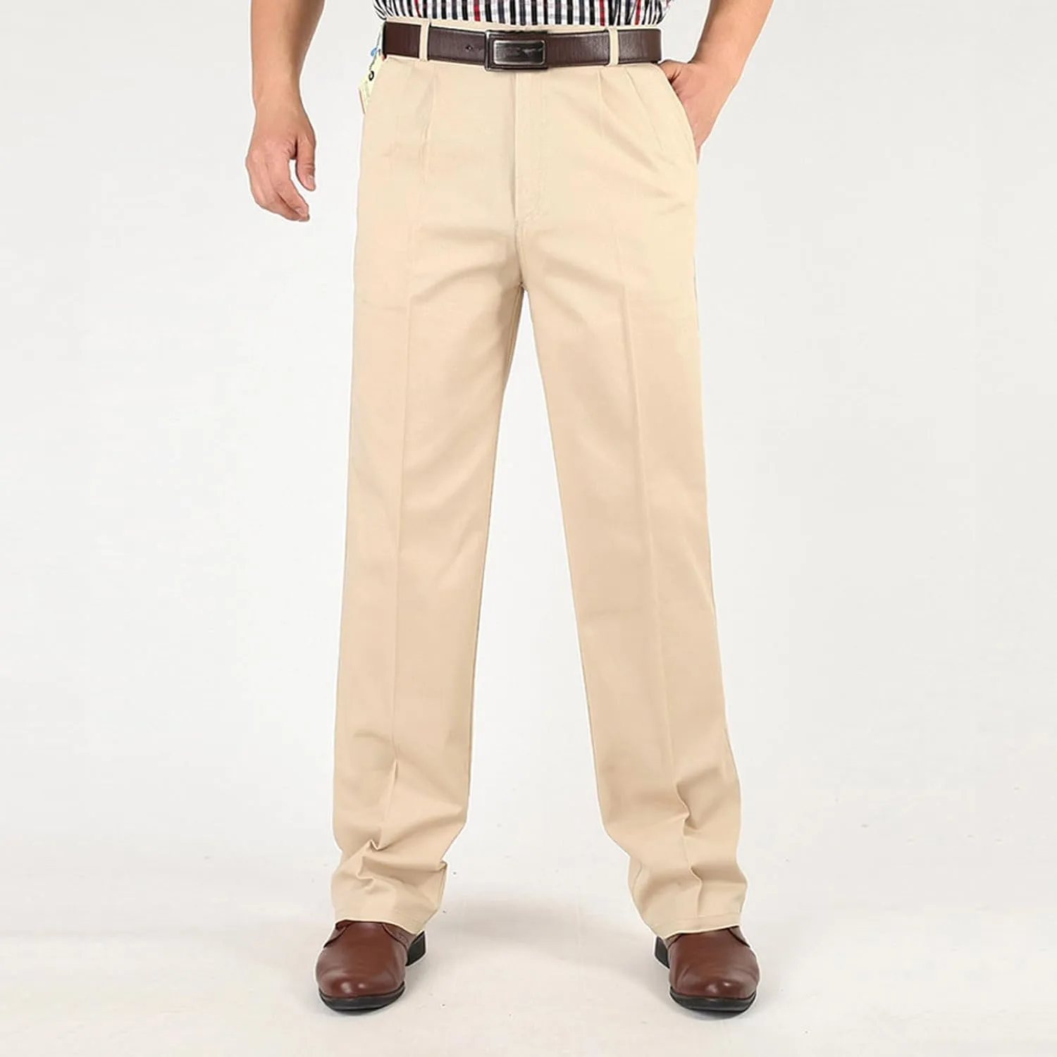 Cotton Mens Pleated Dress Pants with Belt Loops for Formal and Business Wear Pantalones de Hombre