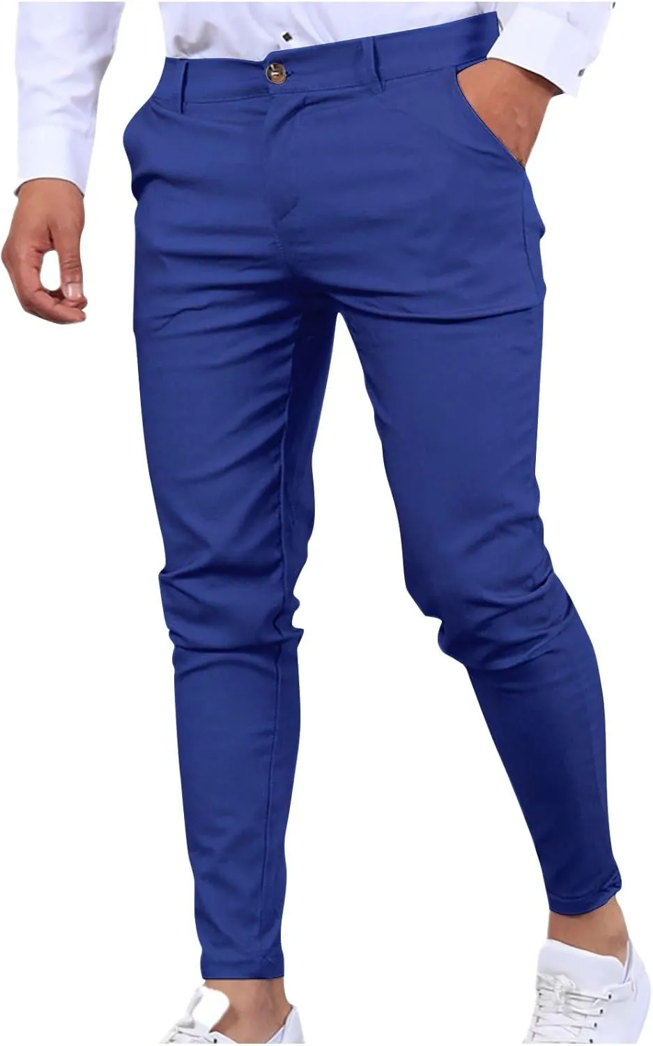Cotton Mens Slim Fit Casual Chinos Pants with Button Closure and Pockets for Daily Wear
