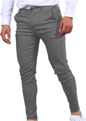 Cotton Mens Slim Fit Casual Chinos Pants with Button Closure and Pockets for Daily Wear