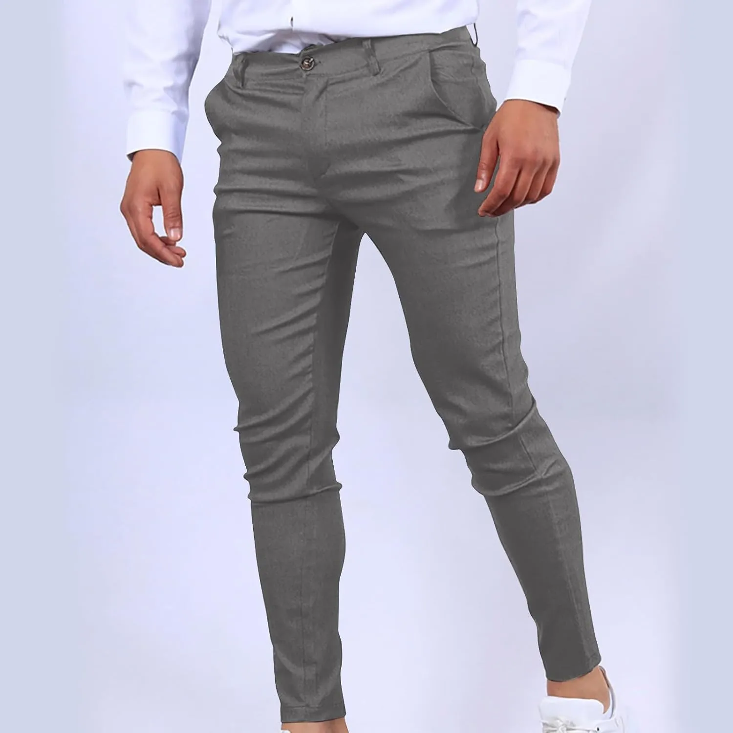 Cotton Mens Slim Fit Casual Chinos Pants with Button Closure and Pockets for Daily Wear