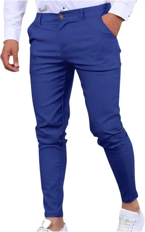 Cotton Mens Slim Fit Casual Chinos Pants with Button Closure and Pockets for Daily Wear