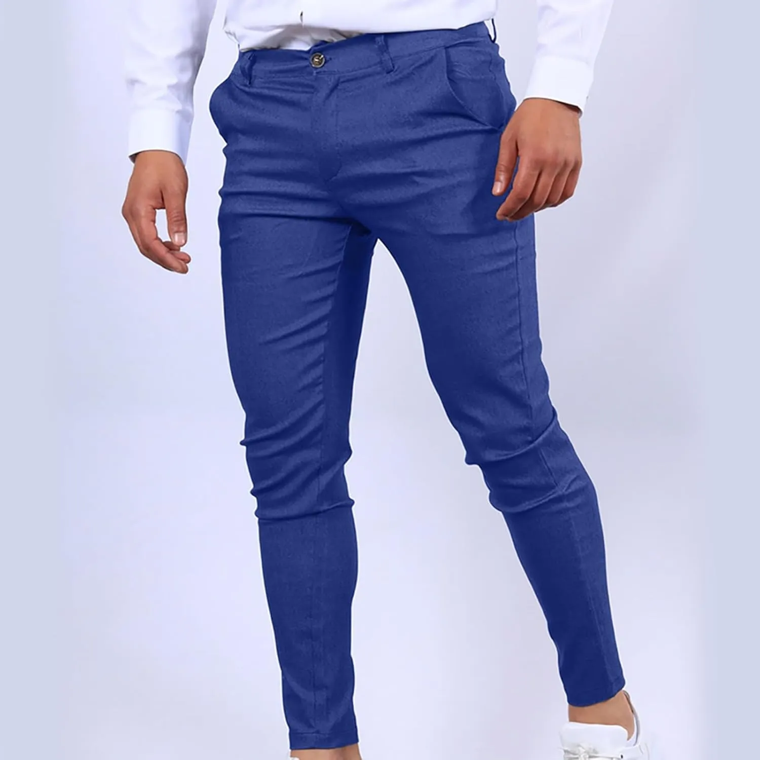Cotton Mens Slim Fit Casual Chinos Pants with Button Closure and Pockets for Daily Wear