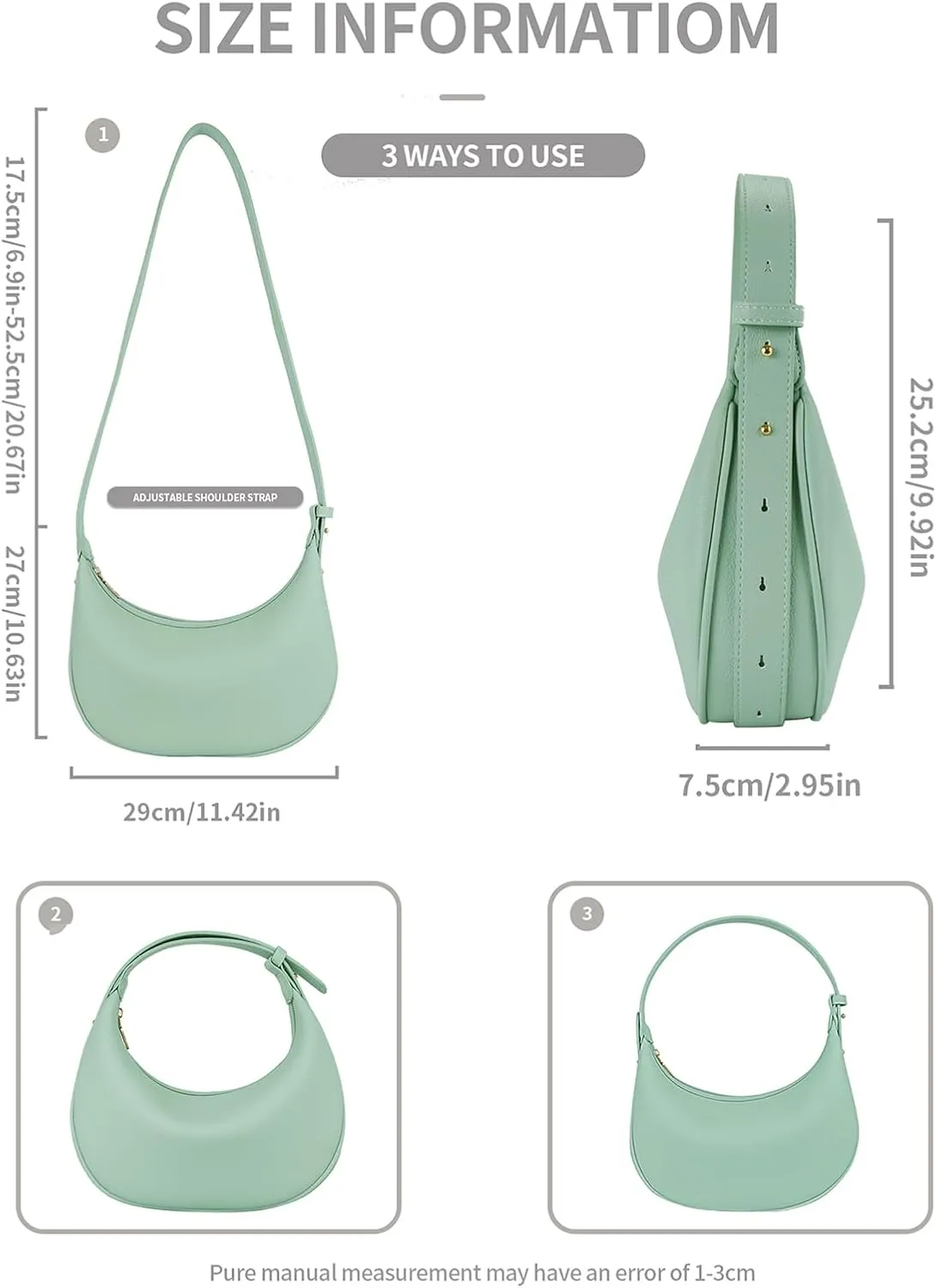 Crescent Shoulder Bag for Women Trendy Crossbody Bag Hobo Purse Vegan Leather Clutch Handbag Adjustable Strap