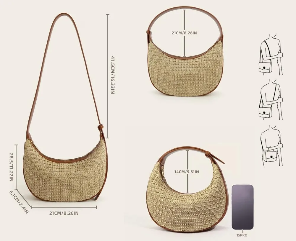 Crescent Shoulder Bag for Women Trendy Crossbody Hobo Purse PU Clutch Handbag Adjustable Strap