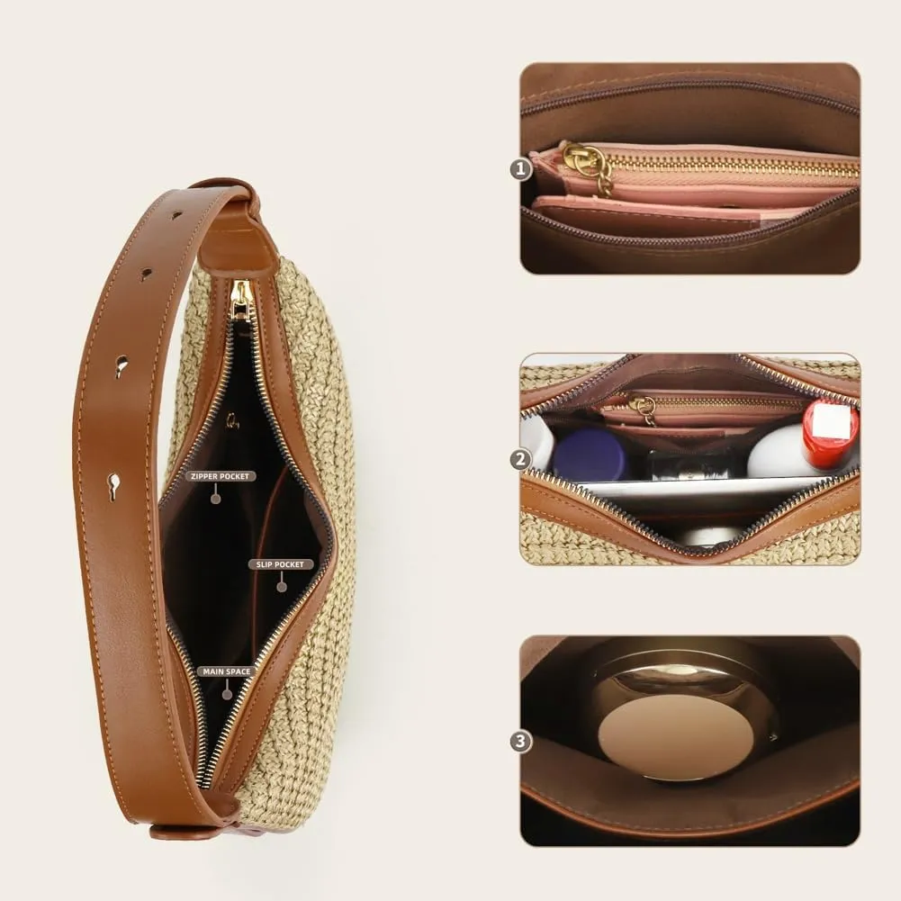 Crescent Shoulder Bag for Women Trendy Crossbody Hobo Purse PU Clutch Handbag Adjustable Strap